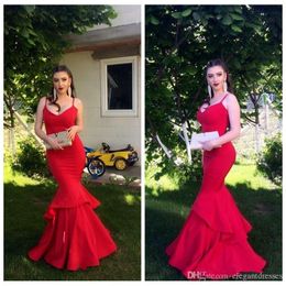 Sexy Cheap Simple Red Sexy Spaghetti Strips Mermaid Prom Dresses Long Formal Special Occasion Dress Maxi Dress For Ladies Custom Made