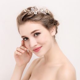 Wholesale-Fashion Handmade Pearl Flower Hair Jewellery Bridal Clip Gold Leaf Wedding Hair Vine Accessiories Women Headwear