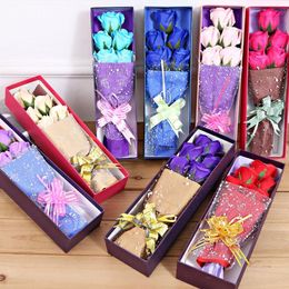 Artificial Soap Roses With Little Cute Teddy Bears Delicate Boxed Five Immortal Flower Or Three Flowers And Bear SN1033