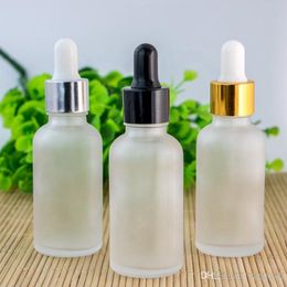 Wholesale Frost Bottles 30ml Glass E liquid Bottles Glass Essence Dropper Bottles Pipette Empty Bottle With 3 Colors Lids