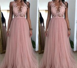 Dusky Pink Prom Dresses Appliques Tulle Sleeveless Formal Pageant Holidays Wear Graduation Evening Party Gowns Custom Made Plus Size