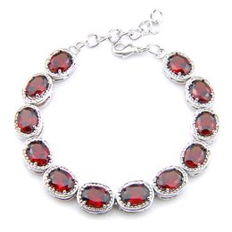 Luckyshin 6 Pz/lotto Brillante Ovale Rosso Granato Gemme Argento 925 Placcato Braccialetti A Catena Russia Australia USA Bracciali Sposa Gioielli 8'