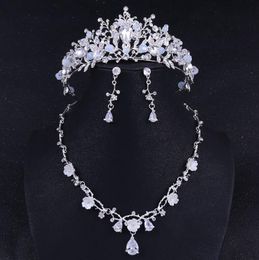 New Zircon 3pcs Wedding Bride Jewelry Set (Crown+Earring + Necklace) Crystal Design Wedding Party Accessories Free Shipping With Box