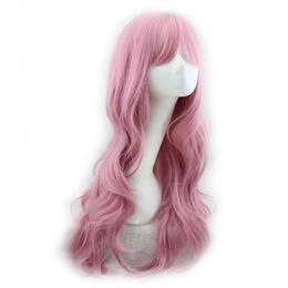 Cosplay Pink Natural Wave Synthetic Wigs Girls Long Curly Hair