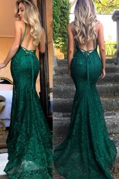 Fashion Spaghetti Straps Lace Dinner Dress Sexy Women Mermaid Formal Prom Gown robe de soiree Custom Made