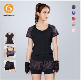 Yoga suit sports running speed-dry short-sleeved shorts sports bra three-piece suit