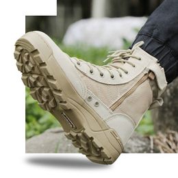 Men Tactical Military Army Boots Breathable Leather Mesh High Top Casual Desert Work Shoes Mens Ankle Combat Boot