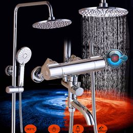 Bright Chrome Shower Faucet Set Thermostatic Shower Mixer Valve Dual Handle Constant Temperature Shower Mixers with Handshower