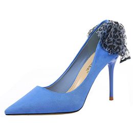 2019 New Women Pumps 9.5cm High Thin Heel Pointed Toe Butterfly-Knot Fashion Sexy Ladies Women Shoes Blue Female High Heel Pumps