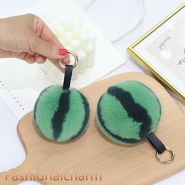 Cute Real Genuine Rabbit/Rex Fur Watermelon Pompom Bag Charm Keychain Pendant Car Phone Keyring Gift