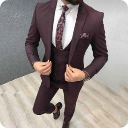 Handsome One Button Groomsmen Peak Lapel Groom Tuxedos Men Suits Wedding/Prom/Dinner Best Man Blazer(Jacket+Pants+Tie+Vest) 831