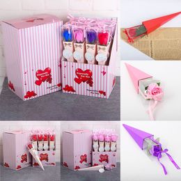 12pcs/lot Artificial Flowers Soap Rose with plastic box package Ribbon Romantic Soap Flower for Valentine's Day Wedding Party DHL WX9-1771