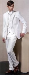 New Groom Tuxedos Groomsmen Two Button White Notch Lapel Best Man Suit Wedding Men's Blazer Suits Custom Made (Jacket+Pants+Vest+Tie) 1397