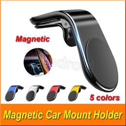 L Type Magnetic Car Phone Holder Air Vent Clip Phone Stand Mount for iPhone Samsung Huawei GPS Universal with retail package 5 Colours