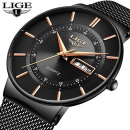 Mens Watches LIGE Top Brand Luxury Waterproof Ultra Thin Date Clock Male Steel Strap Casual Quartz Watch Men Sports Wrist Watch CJ182z