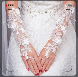 Fashion-2017 More Style Chic Lace Elbow Wedding Gloves With Beading Elegant Bridal Gloves With Fingerless Wedding Accessories