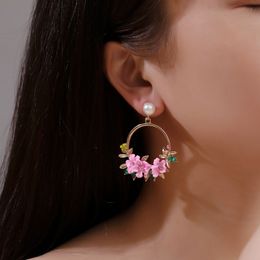 Ins style sweet flower earrings, net red earrings, same temperament, colorful flower rings, pearl earrings, cross-border hot selling earring