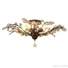 5 heads iron crystal chandelier light fixtures American village crystal ceiling lights indoor chandeliers lamp black bronze