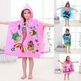 Kids Cartoon Hooded Cloak Towel Animal Printed Baby Boys Girls Super Absorbent Micro Fiber Beach Towels