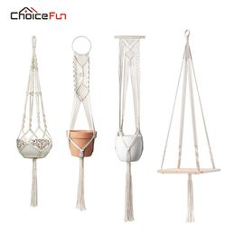 CHOICE FUN 4 Set Hot Macrame Plant Hangers Hanging Plant Shelf Indoor Wall Planter Decorative Flower Pot Holder Boho Home Decor T200601