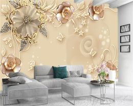 Classic 3d Wallpaper Luxury HD Jade Carving and Diamond Flowers Interior Decoration Silk Mural Wallpaper
