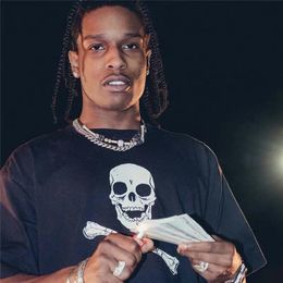 ASAP ROCKY Christmaas Tee T Shirt Black Skull Printed T-shirts Hip hop Short Sleeve Cotton Clothes O-neck Fashion