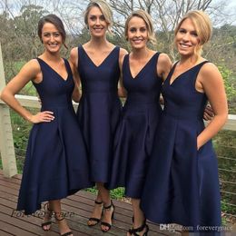 2019 Simple Cheap Bridesmaid Dress A-Line Satin with Pockets Maid of Honor Dress Wedding Guest Gown Custom Made Plus Size