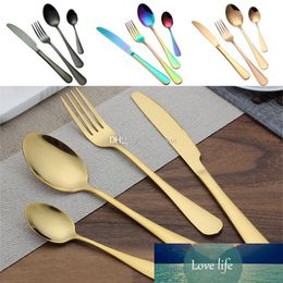 Stainless steel Gold Flatware Sets Spoon Fork Knife Tea Spoon Dinnerware Set Kitchen Bar Utensil Kitchen supplies Free