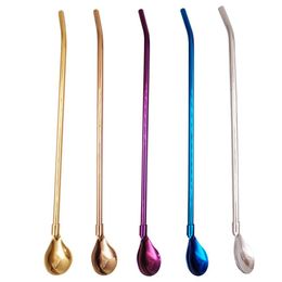 Stainless Steel Drinking Long Straws Spoon Long Handle Mixing Spoon Coffee Milk Tea Stirrer Bar Spoons Barware RRA2762