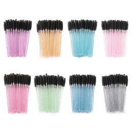 50 Pcs Disposable Crystal Handle Eyelash Brush Mascara Spiral Wands Applicator Grafting Eyelash Curling Comb Beauty Makeup Tool