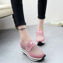 Hot Sale- Women Casual Increasing Slip on Mesh Breathable Women Walking Flats Trainers Shoes Platform