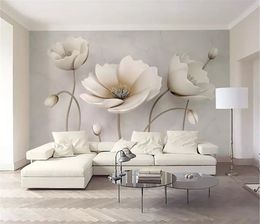 Custom Wallpaper 3D Nordic Elegant Flower Marble Texture Living Room Bedroom Background Wall Decoration Mural Wallpaper225F