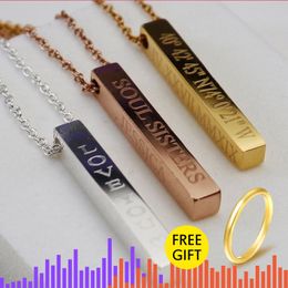 Customised 3D Vertical Bar Necklace Personalised 4-Side Necklace Engraved with Any Name Vertical Pendant Jewellery Collier Femme
