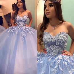 Sweet 16 Ball Gown Quinceanera Dresses Lace 3D Floral Cinderella Beaded Arabic Vestidos De 15 Anos Evening Dresses Party Gowns