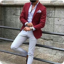Latest Designs Burgundy Man Business Suits Male Blazers Groom Tuxedo Men Suits for Wedding 2Piece Coat Pants Slim Fit Casual Terno Masculino