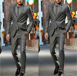 Grey Men Wedding Tuxedos Notch Lapel Slim Fit Groom Tuxedos Excellent Men Blazer 2 Piece Suit Prom/Dinner Jacket(Jacket+Pants+Tie) 2528