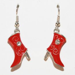 Fashion-Hot Sell Zinc Alloy Drop Glaze Red Cowboy Boots Charm Pendants Drop Earrings DIY Women Jewelry Holiday Gifts 20Pair/Lot