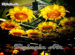 Customised Lighting Inflatable Sunflower 2m/3m Diameter Hanging Artificial Flower For Concert Stage And Ceiling Decoration