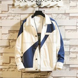 Men's Jackets New Patchwork Colour Jacket for Men Autumn Fashion Streetwear Loose Jackets Coat Stylish White Lapel Trendy Men's Clothing