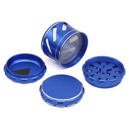 Newest Colourful Aluminium Alloy Herb Grind Spice Miller Grinder Crusher Grinding Chopped Visual Window Storage Box For Smoking Pipe Tool DHL