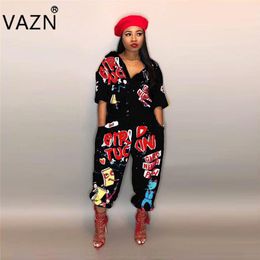 Vazn 2108 Special Style Brand Casual Fashion Women Long Jumpsuits Letter Half Sleeve Autumn Loose High Street Romper Ld8103 Y19060501