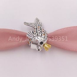 Andy Jewel Authentic 925 Sterling Silver Beads 925 Silver & 14K Gold Plated Fairytale Fish Charms Fits European Pandora Style Jewellery Bracelet