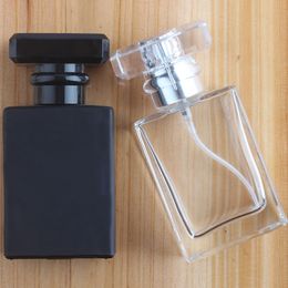 -30 ml nero / trasparente vetro quadrato olio essenziale bottiglia di profumo nebbia pompa spray bottiglia contenitore da toilette liquido contenitore diffuso