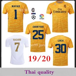 thai jersey yellow UK - 19 20 Real Madrid Goalkeeper Soccer Jersey Yellow #1 NAVAS Soccer Shirt 19 20 Thailand GK #25 COURTOIS #30 LUCA HAZARD Football Uniforms