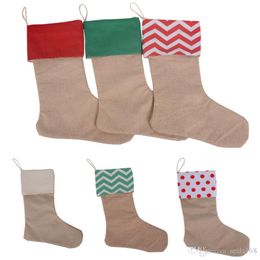 Canvas Christmas Stocking Gift Bags XMas Stock Christmas Sock Bags Gift Wrap Bag Tree Decoration Socks Xmas Chevron Stockings HH7-133