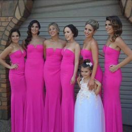 Chic Sleeveless Bridesmaid Dresses Fuchsia Mermaid Maid of Honor Gown Strapless Saudi Arabic Wedding Party Dress Plus Size