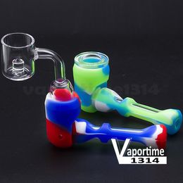 Silicone Hand Pipe with Glass Tube Only Inside Can Use With Banger Smoking Pipes Filter Tobacco Cigarette 528