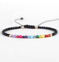 Lucky Stone Beads Simple Bracelet 3mm Beads Adjustable Bohemia Buddhism Women 7 Chakra Bracelets Yoga OM Charm GB1154