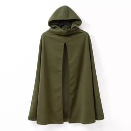 Europe Fashion Spring Autumn Women's Poncho Coat Hooded Sleeveless Tweed Overcoat Lady's Outwear Cape Cloak Coats Amy-green Black C2334