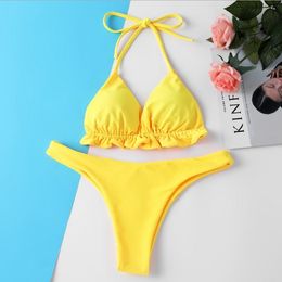 Kadın mayo siyah kırmızı sarı bikini push up mikro brezilyalı set seksi mayo kadınlar katı yüksek kesim mayo kadın plaj giyim